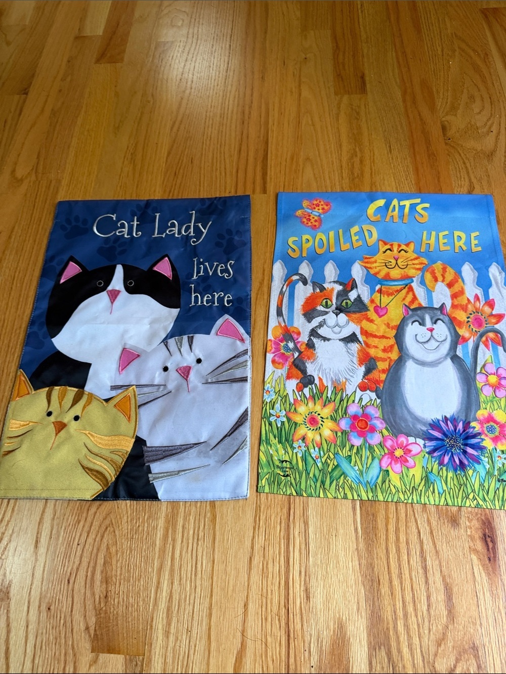 Cat Lady & Spoiled Cats Decorative Garden Flags - Blue, Multicolor